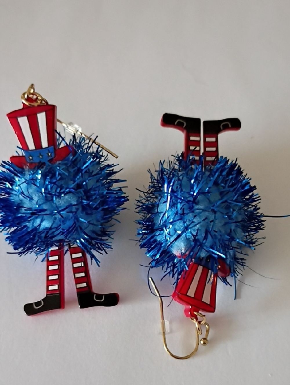 Clearance Patriotic Blue Pom Pom Dangle Earrings